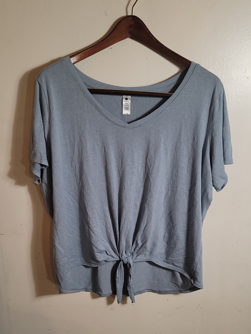Velocity Light Blue V-Neck Tie-Front Tee